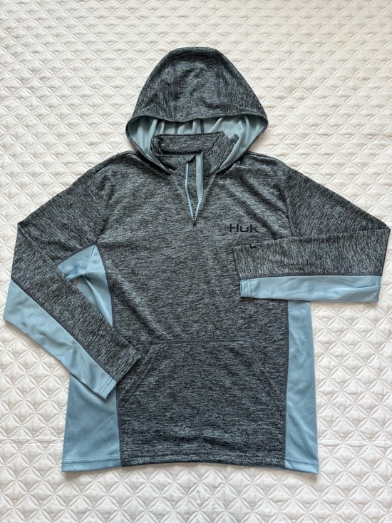 Huk Other - Huk Coldfront Icon X Long Sleeve Hoodie Baltic Sea Heather Fishing Size S